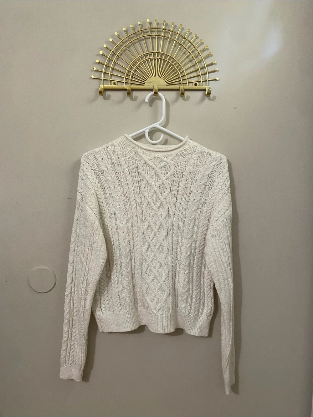 J. Crew Ivory Cable Knit Crewneck Sweater